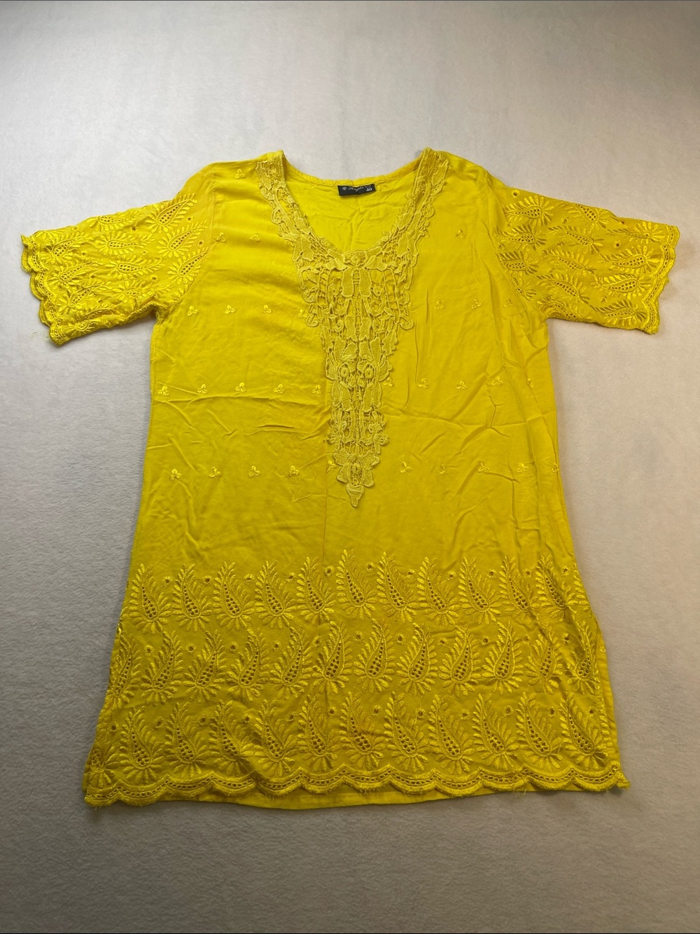 ANJLI Yellow Embroidered Tunic Top WOMENS SIZE 40 (SEE MEASUREMENTS!)